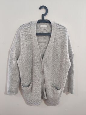 Oversized Light Gray Women’s Button Cardigan Sweater